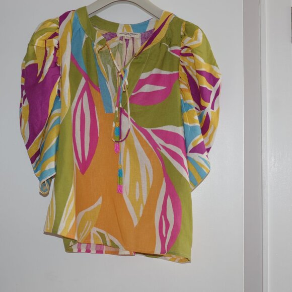 Christian Soriano NY linen Green and Yellow Leaf Print Blouse size XS - Picture 1 of 13